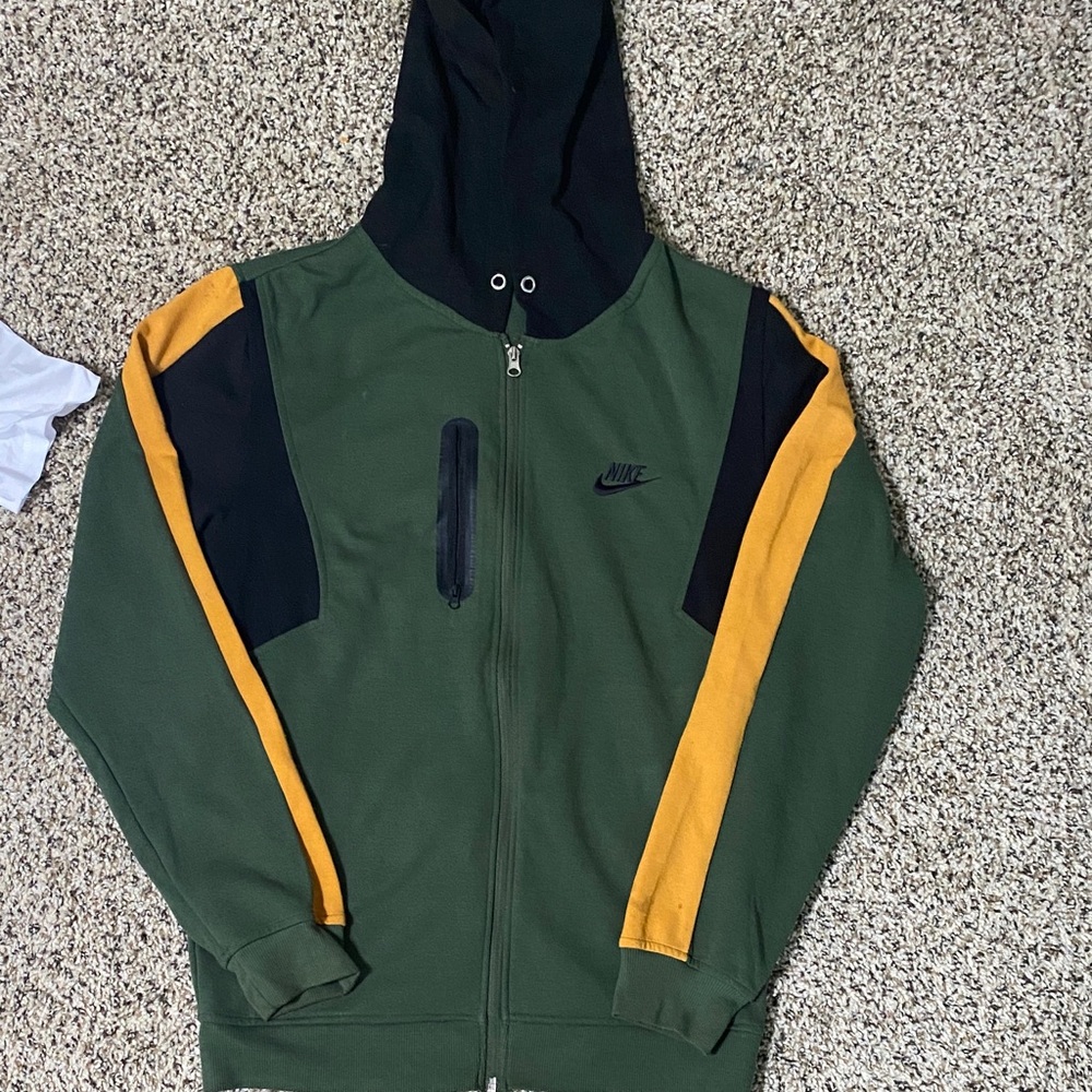 Nike Men's Olive and Black Jacket with Gold Stripes